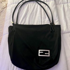 ICONIC Fendi neoprene shoulder bag, Black, EUC! VINTAGE! Fendi LOGO!